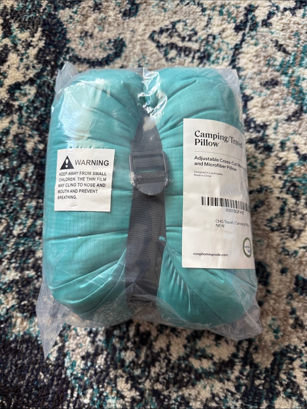 Coop Brand Camping/Travel Adjustable Cross-Cut Microfiber Pillow - Teal